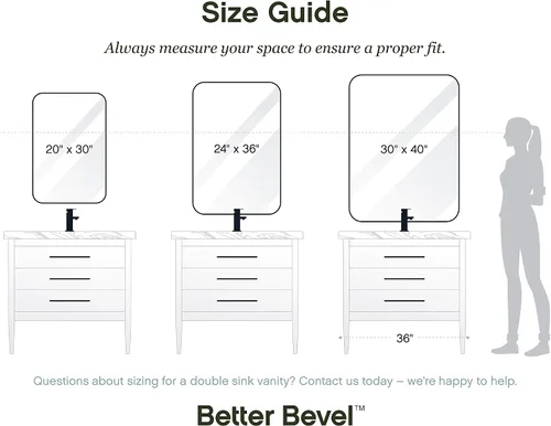 Vista 8 de Better Bevel - Espejo con marco de metal de níquel de 20 x 30 pulgadas, espejo rectangular de pared para baño, esquina redondeada