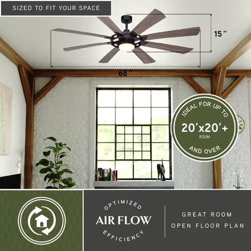 Vista 4 de Burlington - Ventilador de techo de bronce para interiores y exteriores de 68 pulgadas con aspas reversibles de madera de nogal, kit de luz LED
