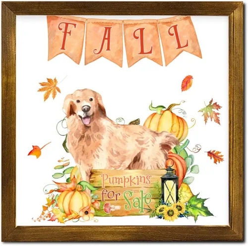 Vista 15 de Fall Pumpkins Sale with Japanese Spitz Dog Framed Wooden Signs Harvest Festival Hanging Wall Art Sign Farmhouse Wall Art Hanging Decor for Women