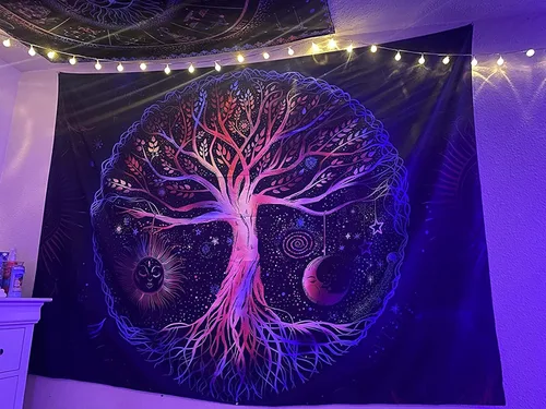 Vista 6 de FORATER Tapiz de árbol de la vida, para colgar en la pared, colorido árbol de la vida, tapiz estético de sol y luna, galaxia para dormitorio, sala