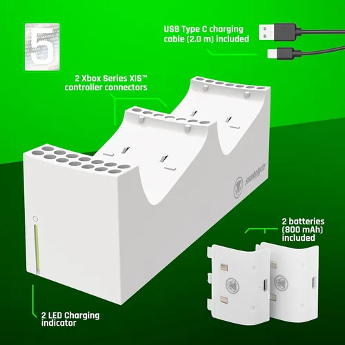 Vista 6 de Snakebyte Xbox One Twin Battery Pack REV. 2 - 2 Rechargeable Battery Packs for Xbox One, S, Xbox One X and Elite Controllers (White) - Xbox One