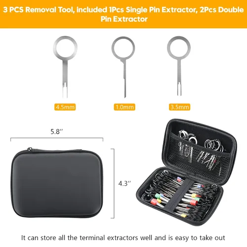 Vista 4 de Kit de herramientas de extracción de terminales, juego de 82 extractores de terminales, conector de cable expulsor de liberación de pasador