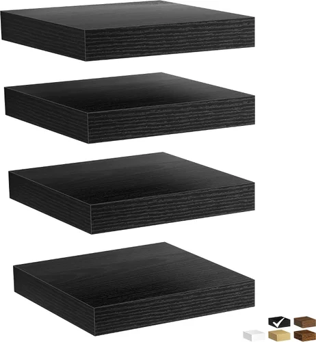 Vista 64 de Fun Memories Estante esquinero para montaje en pared, estantes de esquina flotantes, juego de 2 estantes de pared esquineros, estantes de Negro