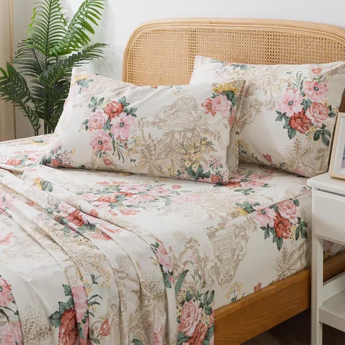 Vista 44 de Zusbest Juego de sábanas florales de 100 % algodón percal, color naranja y amarillo, juego de sábanas suaves y transpirables con diseño botánico