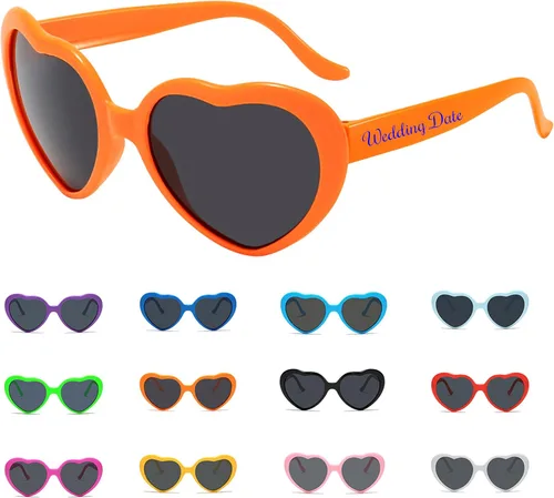 Vista 8 de Gafas de sol personalizadas en forma de corazón a granel personalizadas para boda, cumpleaños, Navidad, despedida de soltera regalos