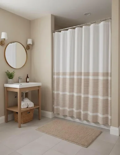 Vista 13 de Serafina Home Cortina de ducha de tela blanca y negra a rayas náuticas: hotel de lujo 100% algodón con tejido decorativo detallado para baño 70 "x