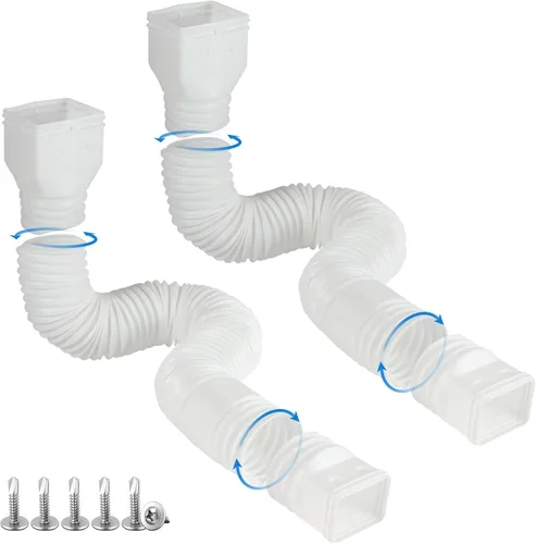 Vista 7 de plusgutter Black - Paquete de 2 extensiones flexibles de canaleta de lluvia, extensor de desagüe, extensor de drenaje de canalón, conector de Negro