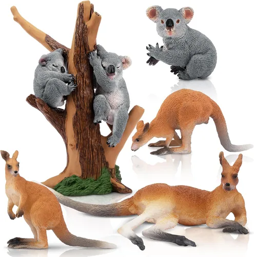 Vista 9 de Toymany 7 figuras de animales australianos de vida silvestre que incluyen figura de koala y canguro, juego de figuras de animales de bosque