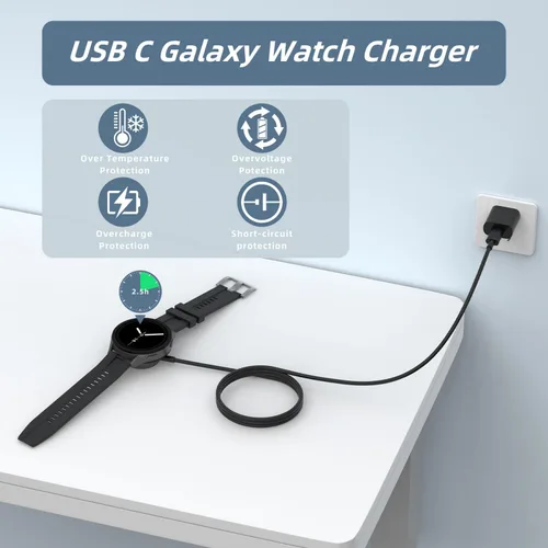 Vista 3 de Cargador de reloj compatible con Samsung Galaxy Watch 8/8 Classic/7/Ultra/6/6 Classic/5/5 Pro/4/4 Classic/3/Active2/Active 1, cable de carga