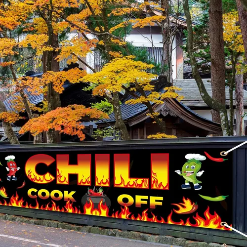 Vista 7 de Cartel de Chili Cook Off, pancarta de tela para concurso de 41 x 24 pulgadas, suministros para fiestas mexicanas (41.3 x 23.6 in)