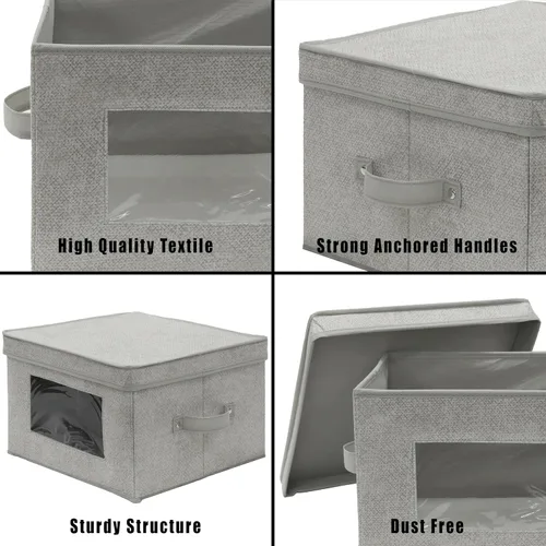 Vista 5 de Simple Houseware - Contenedor de almacenamiento con ventana transparente, asas y tapa, paquete de 3, color gris