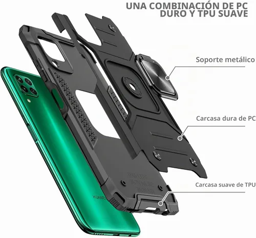 Vista 8 de Asuwish Funda compatible con Huawei P40 Lite y protector de pantalla de vidrio templado, accesorios para celda, soporte de anillo, fundas Negro