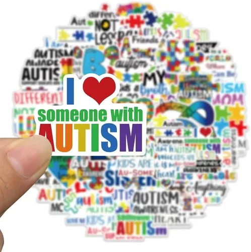 Vista 3 de Calcomanías de autismo 50 calcomanías de vinilo impermeables para concientización del autismo para botellas de agua, laptop, equipaje
