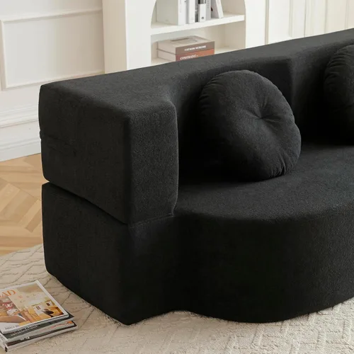 Vista 3 de 2-in-1 Folding Sofa Bed with Pillow, Twin Sleeper Sofa, Floor& Futon Loveseat Couch, Foam Folding Mattress Sleeper for Living Room, Guest Use Black