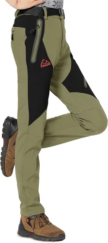 Vista 21 de Rdruko Pantalones de nieve para mujer, impermeables, aislados, con forro polar, térmico, para esquí, senderismo, pantalones de snowboard Verde