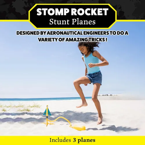 Vista 2 de Stomp Rocket Juguete Lanzador de Avión de Acrobacias para Niños - 3 Aviones de Juguete de Espuma Vuelan Más de 100 Pies - Trucos Únicos y Soporte