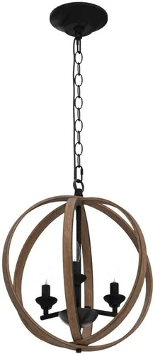 Vista 4 de LOG BARN Candelabros de granja, globo de madera sintética para colgar 3 lámparas para comedor y sala de estar, dormitorio, vestíbulo y entrada