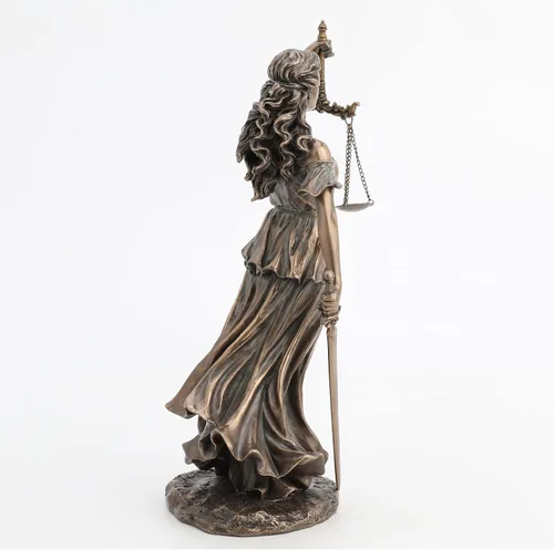 Vista 5 de Unicorn Studio 13 1/4" con los ojos vendados Lady Justice con espada y escultura de resina de escala con acabado de bronce