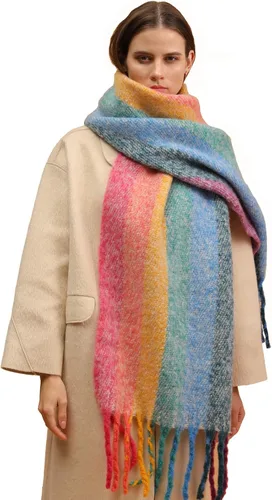 Vista 8 de Bufanda cálida para mujer, colorida y suave, cómoda, elegante chal de pashmina para clima frío, bufanda larga de moda, borla de coleta