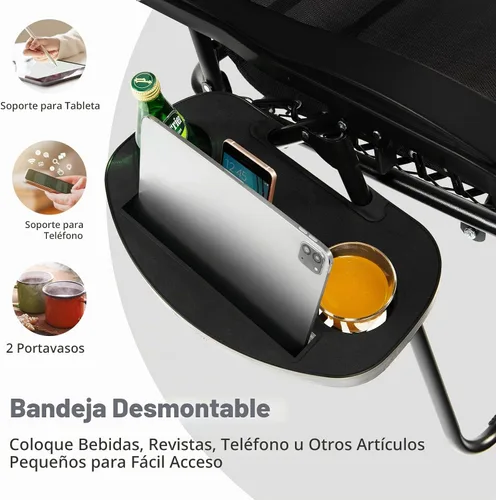 Vista 6 de Tangkula Zero Gravity - Silla plegable para patio, reclinable, ajustable, con soporte para tazas, reposabrazos anchos para patio, jardín, piscina