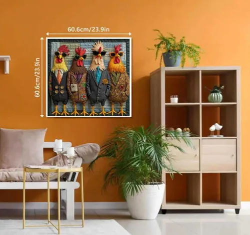 Vista 8 de Runway Roosters - Rompecabezas de 1000 piezas para adultos, rompecabezas de arte de gallo de moda, rompecabezas de animales difíciles desafiantes
