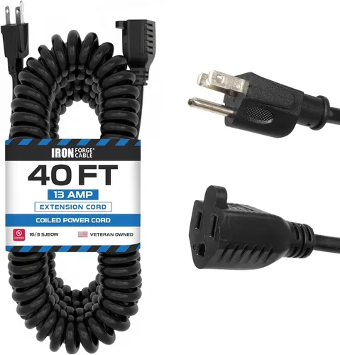 Vista 12 de Iron Forge Cable Cable de extensión en espiral negro calibre 16, 5 pies - 3