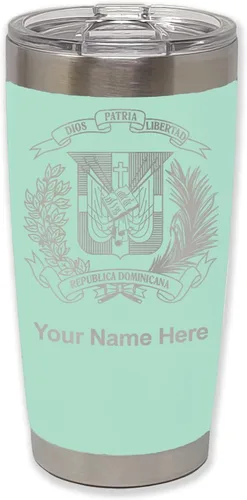 Vista 35 de LaserGram Taza aislada al vacío de 20 onzas, escudo de armas, República Dominicana, grabado personalizado incluido (gris)