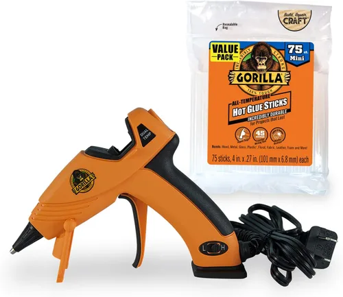 Vista 2 de Gorilla Kit de pistola de pegamento caliente de doble temperatura con barras de pegamento caliente Gorilla (75 unidades)