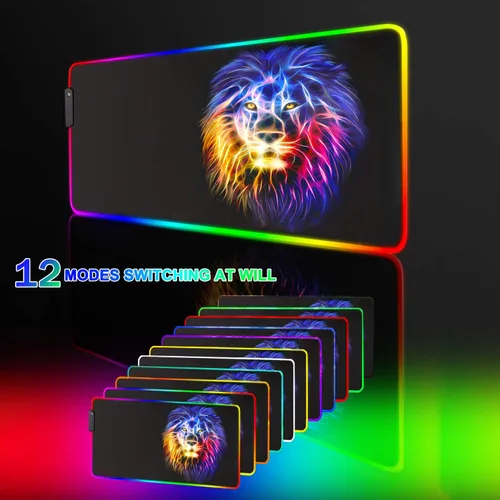 Vista 2 de Alfombrilla de mouse con luz LED Pro Gaming Series RGB, alfombrilla de mouse grande de leopardo, alfombrilla de mouse extendida colorida