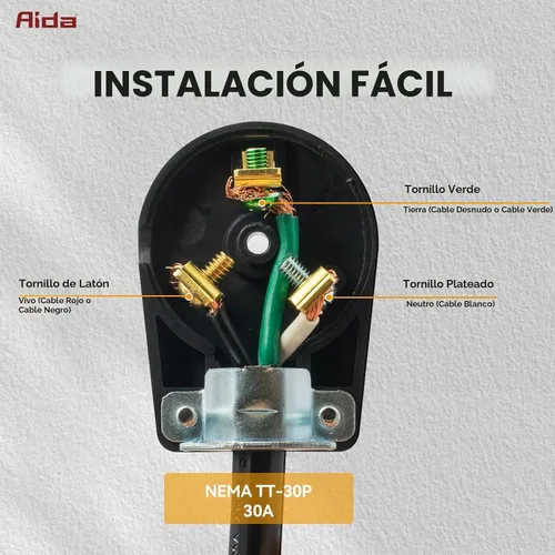Vista 3 de AIDA Enchufe de repuesto para autocaravana de 30 amperios y 125 V, enchufe de ángulo resistente NEMA TT-30P, grado industrial autoconectado a tierra