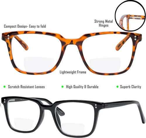 Vista 3 de Yogo Vision 2 Pack Bifocal Reading Glasses Readers for Men Women Anti Glare Lightweight Eyeglasses