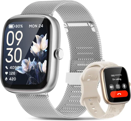 Vista 3 de Reloj inteligente para mujer para iPhone Android: 1.83 pulgadas HD pantalla táctil Bluetooth llamada Smartwatch con frecuencia cardíaca, SpO2