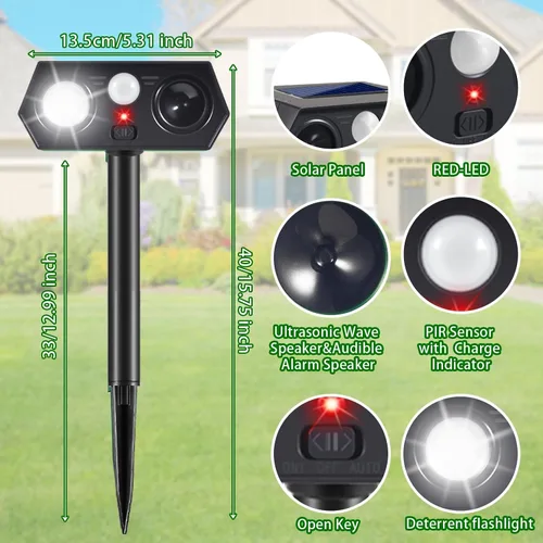 Vista 8 de Sonic Racoon Fortress Pro IP65 - Repelente solar ultrasónico de animales, dispositivos repelentes de ciervos para exteriores, alarmas disuasorias