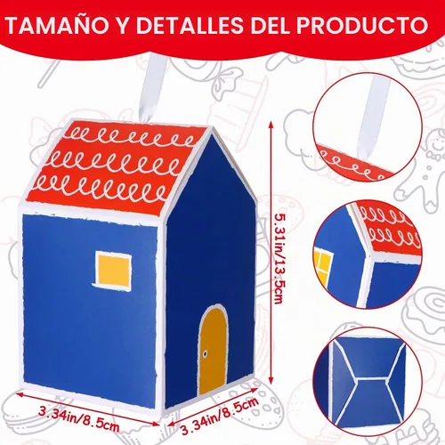 Vista 2 de Haomian - 20 cajas de regalo en forma de casa para golosinas Estilo de casa alta azul