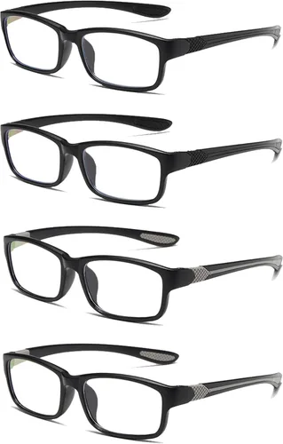 Vista 8 de Gafas de lectura para hombre, 2 pares, ultra ligeras, TR90, estilo deportivo, bloqueo de luz azul, lectores+1.0 (negro y azul)