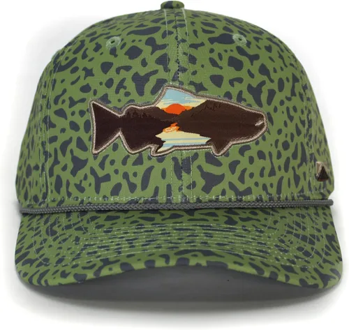 Vista 8 de Paramount Outdoors Sombrero de pesca de trucha al atardecer, diseño de silueta de pez de montaña, sombrero para exteriores con cómodo Snapback