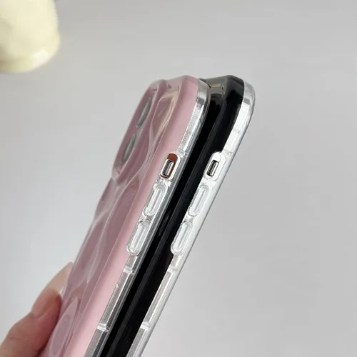 Vista 5 de Caseative para iPhone 14 Pro Max, Funda de Plástico Blando con Cubierta de Cromo Ondulado de Burbuja de Meteorito (Negro) Water Ripple Wave