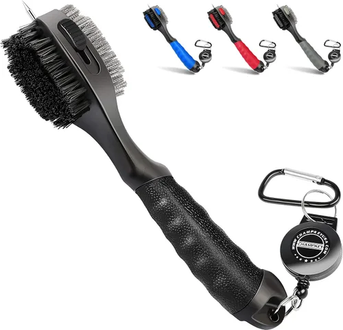 Vista 8 de CHAMPKEY PRO - Cepillo retráctil para palos de golf, cabezal de cepillo de gran tamaño con agarre de goma suave y limpiador de ranuras retráctil