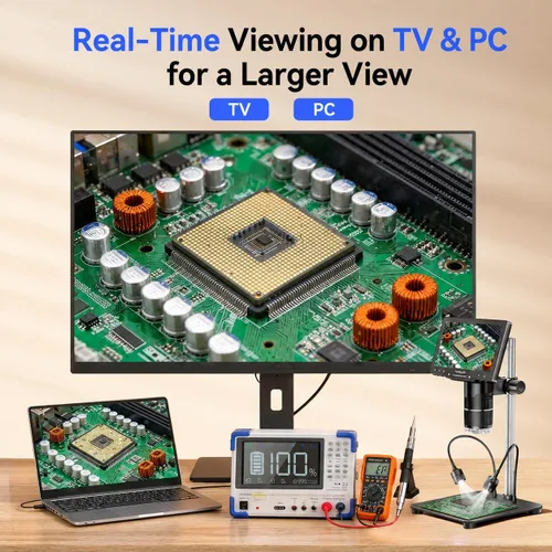 Vista 8 de TOMLOV TriL107 Microscopio digital de 3 lentes: Lupa de microscopio de monedas HDMI de 7 "2500X 2K para visión completa de monedas con pantalla IPS