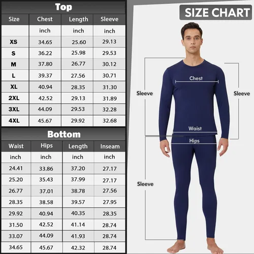 Vista 6 de CL convallaria Long Johns Thermal Underwear for Men Soft Fleece Lined Base Layer Cold Weather Top Bottom Set XS-4XL