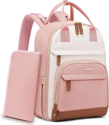 Vista 8 de LOVEVOOK mochila para pañales de gran capacidad, Beige Marrón Negro, Classic