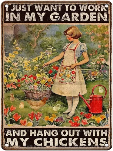 Vista 35 de Letreros vintage de lata de pollo para Coop Retro Garden Letrero de metal Granja Jardinería Girl Poster I Just Want To Work In My Garden And Hang