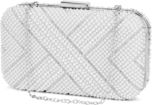 Vista 2 de UBORSE Bolsos de noche de perlas artificiales para mujer, elegante bolso formal con cadena para fiestas de boda