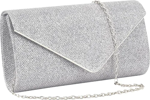 Vista 10 de Naimo Aleta deslumbrante bolso de embrague bolso de noche con cadena desmontable Champagne01 Plisado