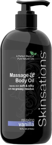 Vista 10 de Skinsations - Aceite de masaje corporal - Vainilla 8 onzas Mezcla comestible de aceite de almendras dulces, aceite de coco fraccionado, aceite