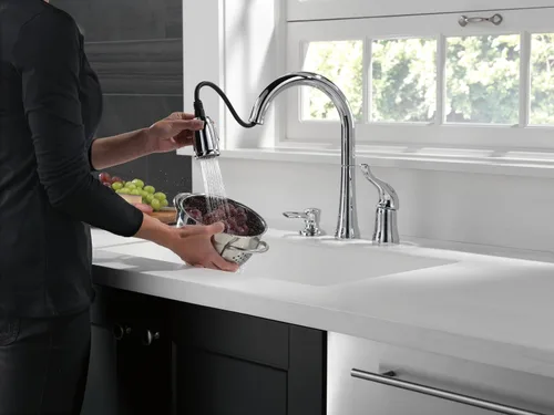 Vista 2 de Delta Kate - Grifo de un solo grifo para fregadero de cocina con pulverizador de espray Cromo