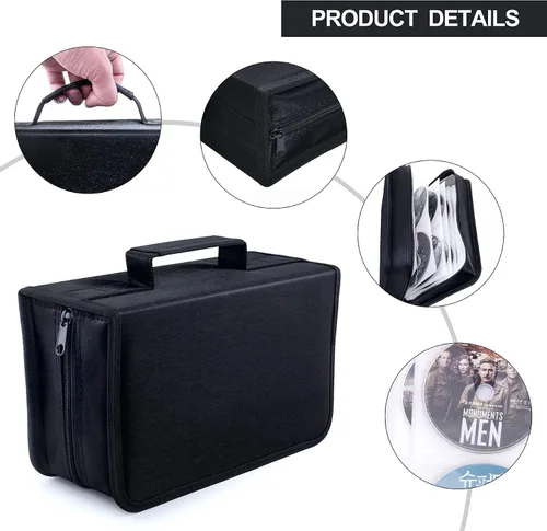 Vista 3 de Carpeta de almacenamiento portátil para CD/DVD con asa, capacidad Soporte de almacenamiento multimedia, cartera de CD y folleto de discos