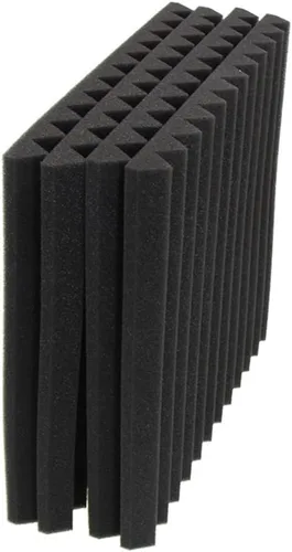 Vista 5 de Paneles de pared insonorizados, paquete de 12 paneles de espuma acústica de alta densidad de 1 x 12 x 12 pulgadas, borde biselado, paneles de cuña