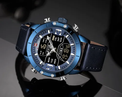 Vista 2 de NAVIFORCE Reloj deportivo digital para hombre de cuero cuarzo impermeable militar cronógrafo despertador relojes de pulsera