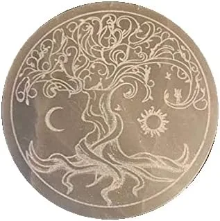 Vista 4 de Placa de carga de selenita grabada con árbol de la vida de 3 pulgadas, carga tus cristales, minada éticamente, grabada en Appleton WI EE. UU